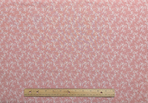 Light Dusty Rose Fabric / White Flower Print - Selvage to Selvage Print