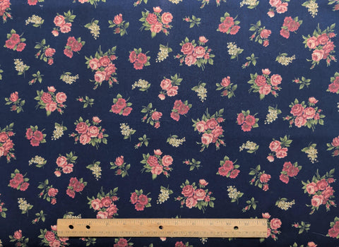 VIP Cranston Print Works - Navy Fabric / Pink and Red Tossed Floral Print