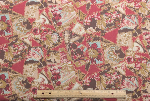 Ralph Lauren - 53" WIDE Red, Brown, Aqua Patchwork Paisley and Floral Print Fabric