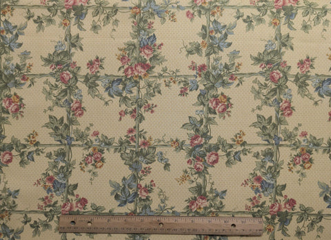VIP Cranston Print Works - Yellow and Gold Fabric / Green, Pink, Blue Block, Floral Vine Print