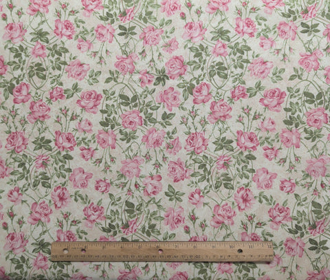 Rose Garden Tea for Two 2133 Ro Gregg Northcott - Tan Tonal Fabric / Pink, Green Packed Floral Vine Print