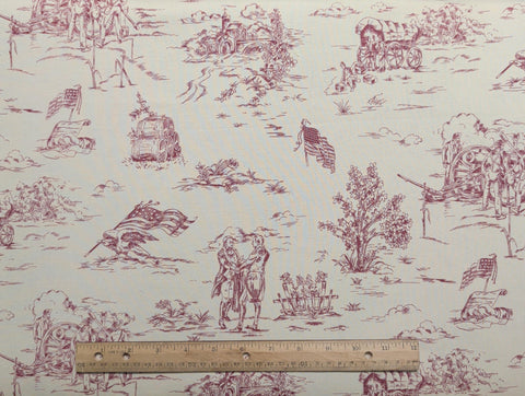 Ecru Fabric / Red Toile Vintage Patriotic Print - Selvage to Selvage Print