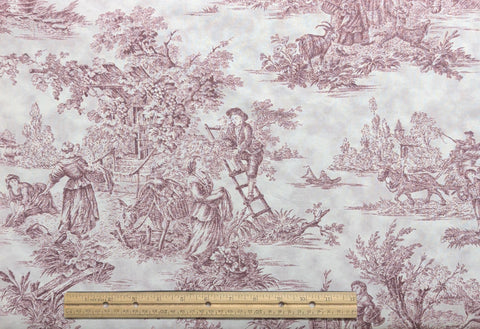 Plum Toile Fabric / French Pastoral Print - Selvage to Selvage Print