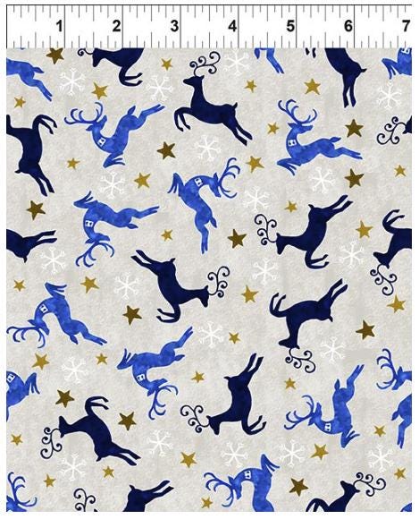 NYSNO (New Snow) 5NS-1 Reindeer - Blue by Jason Yenter for In the Beginning Fabrics