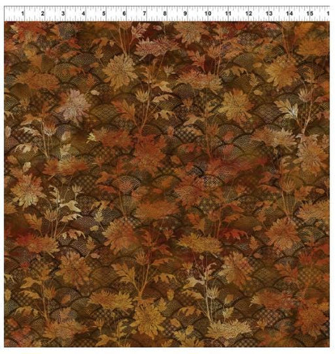 Oriental Gardens 4OG-1 Fan Floral - Rust by Jason Yenter for In the Beginning Fabrics