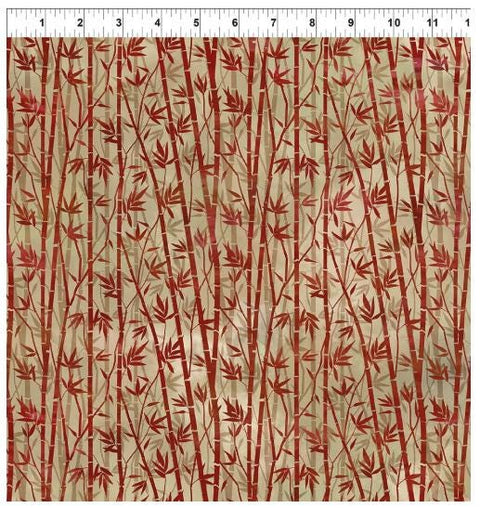 Oriental Gardens 8OG-1 Bamboo - Red by Jason Yenter for In the Beginning Fabrics