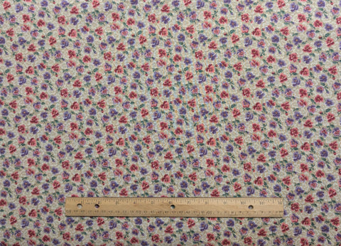 VIP Cranston Print Works - Tan Fabric / White, Purple, Red Packed Pansy Print