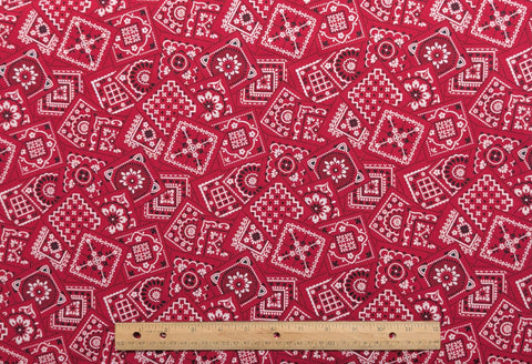 VIP Cranston Print Works - Red Fabric / Black, White Bandana-Style Print Fabric