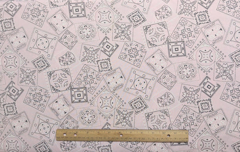 198 Mark Fabrics - 56" WIDE Pale Pink Fabric / Black and White Bandana-Style Print