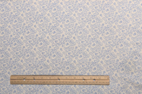 White Fabric / Blue Filigree Print - Selvage to Selvage Print