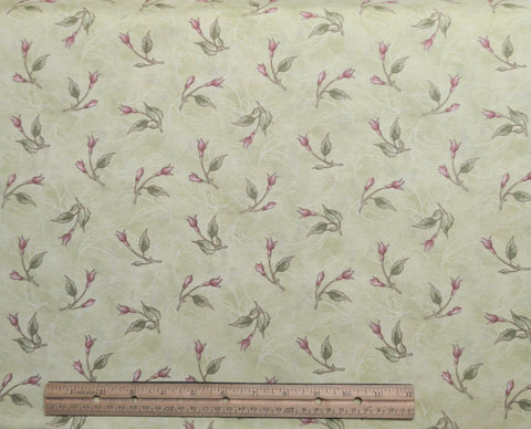 1923 Fuchsia Jackie Robinson Maywood Studio - Pale Green Tonal Fabric / Pink, Green Tossed Flower Print