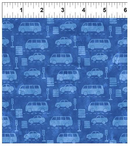 On the Go 10KFA-1 Automobiles - Blue by Jason Yenter for In the Beginning Fabrics