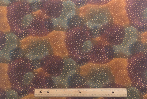 Gold, Brown, Green Tonal Fabric / Cream Speckle Print