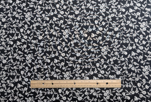Black Fabric / White Flower, Vine Print - Selvage to Selvage Print