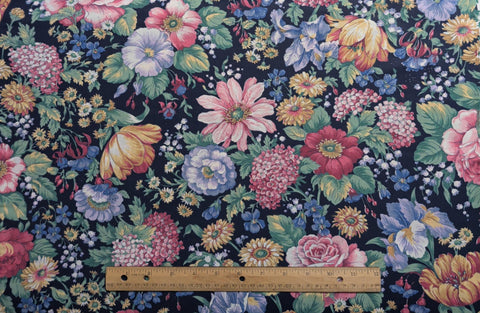 Joan Kessler Concord Fabrics - Navy Fabric / Pink/Red, Blue, Yellow, White Packed Flower Print