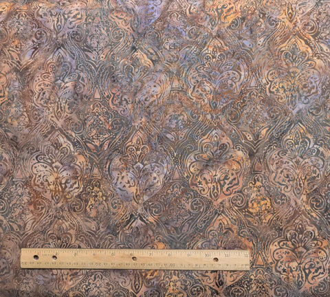 BATIK - Brown, Purple Patterned Fabric / Tan Medallion Tjap