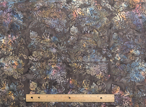 BATIK - Brown Fabric / Orange, Pink, Blue, Tan Flower Tjap