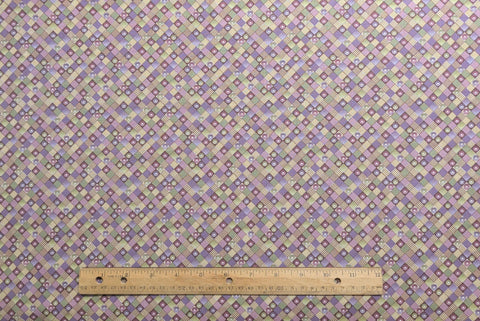 Lavender, Green, Cream, Gold Diagonal Block Print Fabric