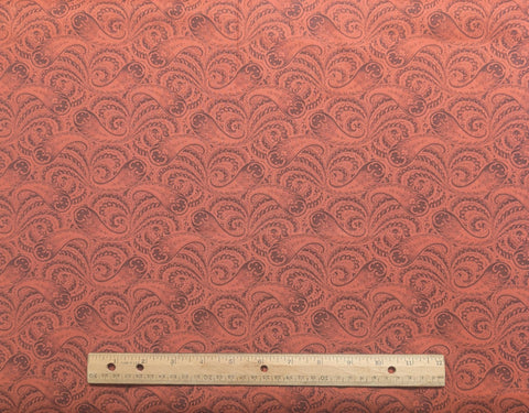 Light Brick Red Fabric / Brown Packed Paisley Print - Selvage to Selvage Print