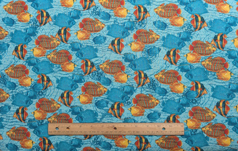 Tropical Travelogue - Graphic 45 - Wilmington Prints - Turquoise Tonal Fabric / Yellow, Red, Orange Fish Print