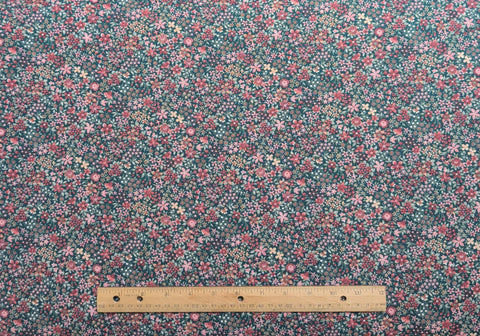 Joan Kessler Concord Fabrics - Dark Green Fabric / Mauve, Pink, Packed Flower Print