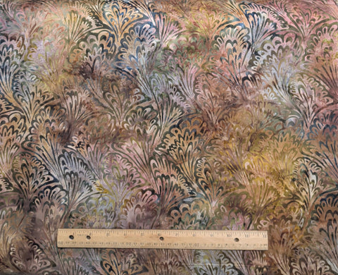 BATIK - Tan, Blue, Pink, Green Patterned Fabric / Fan Tjap
