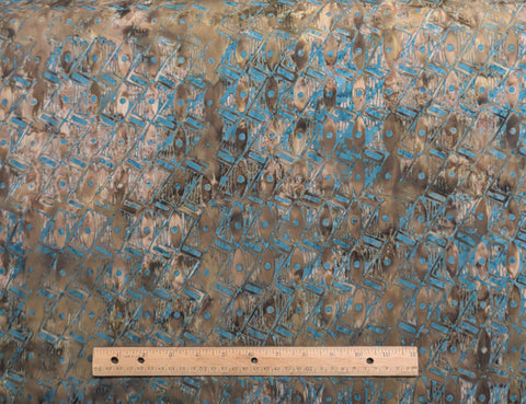 BATIK - Golden Brown, Turquoise Patterned Fabric