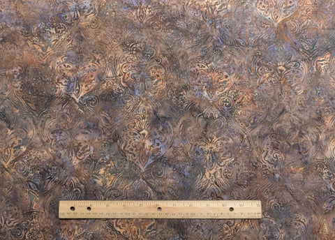 BATIK - Brown, Tan, Gray, Orange Patterned Fabric / Medallion Tjap