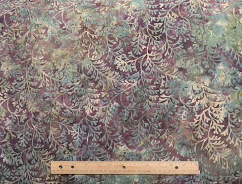 BATIK - Mulberry, Green, Cream Patterned Fabric / Branch Tjap