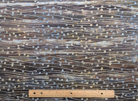 BATIK - Brown, Gray, White Zagged Stripe and Dot Fabric