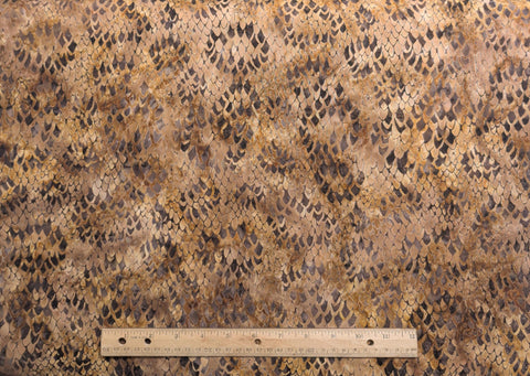 BATIK - Tan, Rust, Brown Patterned Fabric / "Scales" Tjap