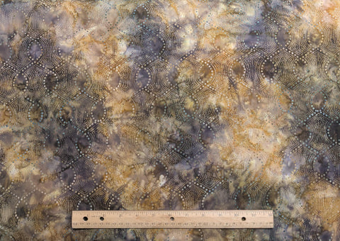 BATIK - Gold, Rust, Brown, Turquoise Dot Patterned Fabric