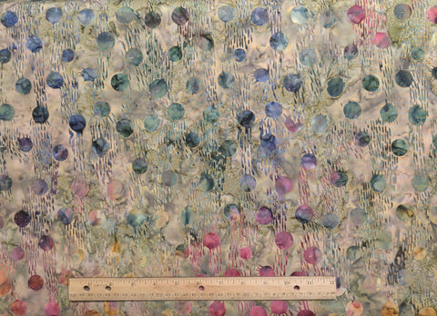 BATIK - Tan, Taupe Patterned Fabric / Raspberry, Green, Purple Bubble Tjap