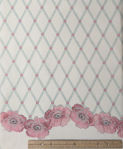 Dream Flower 31778 Jenny Haskins Windham - Soft White Fabric / Pink, Sage Flower and Diamond Double Border Print