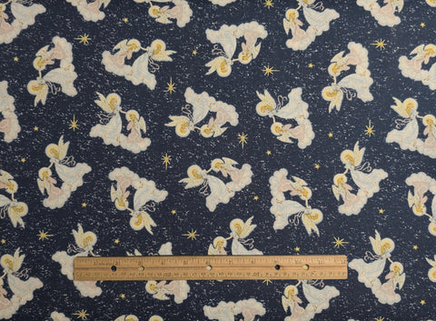 Signature Classics Oakhurst Textiles - Dark Denim Blue Colored Fabric / Tossed Angel and Star Print
