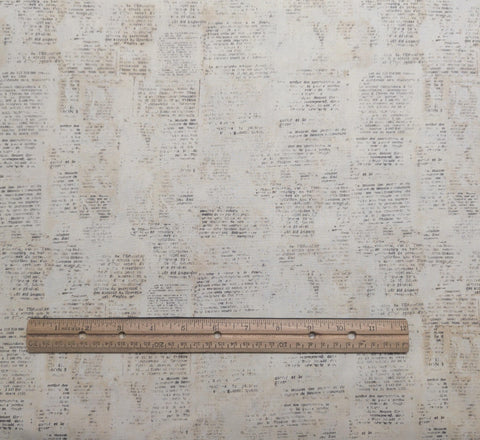 Love Paris WA3801-4C-1 Love Notes Emily Adams For Wild Apple David Textiles - Vintage White Newsprint Style Fabric