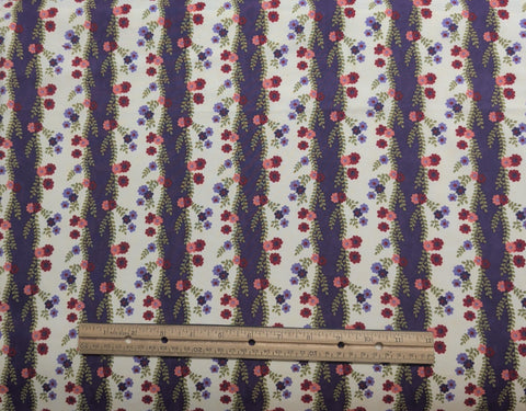 New Hats Old Friends Sandy Gervais Moda - Soft White Fabric / Purple, Pink, Red, Olive Green Flower, Vine Stripe Print