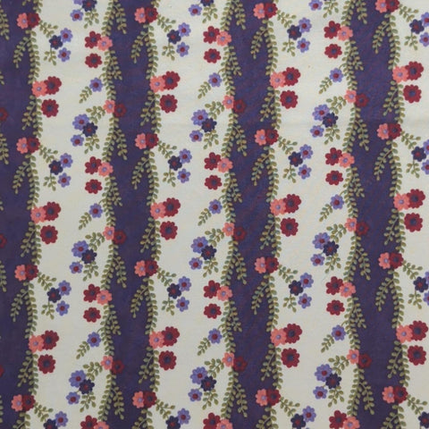 New Hats Old Friends Sandy Gervais Moda - Soft White Fabric / Purple, Pink, Red, Olive Green Flower, Vine Stripe Print