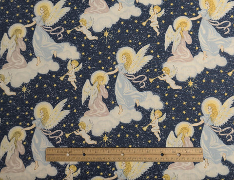 Signature Classics Oakhurst Textiles - Dark Denim Blue Colored Fabric / Angel and Star Print