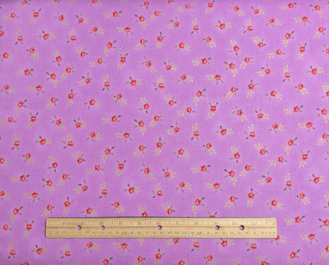 Marcus Brothers Textiles - Orchid Colored fabric / Red, Purple Flower Print / Gold Metallic Accents