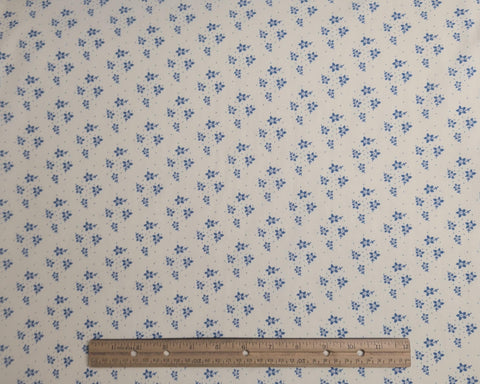 Soft Whtie Fabric / Cornflower Blue Flower Print - Selvage to Selvage Print