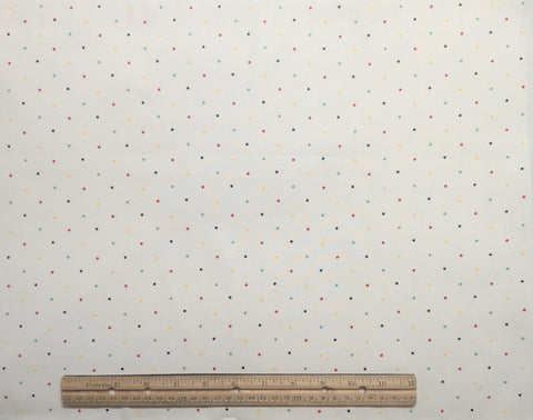White Fabric / Multi Colored Dot Print - Selvage to Selvage Print