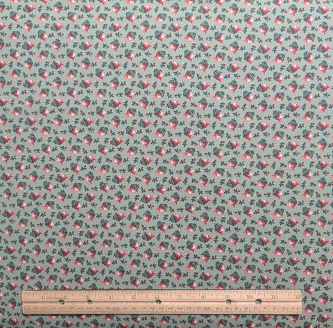 Cottage Charm Thimbleberries RJR Fashion Fabrics - Green Fabric / Red, Pink, Green Tossed Flower Print