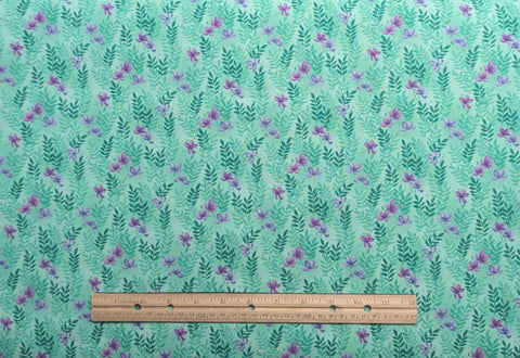 TK86-30-176 Galaxy Collection EE Schenck Company - Mint Colored Fabric / Green, Purple Flower and Leaf Print