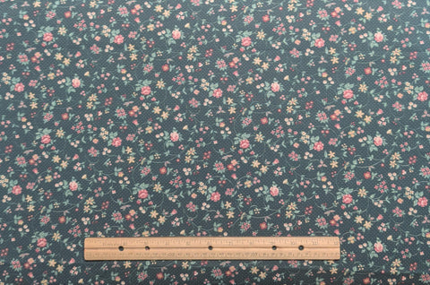 The Kesslers Concord Fabrics - Dark Green with White Micro Dot Fabric / Pink, White, Teal Tossed Flower Print
