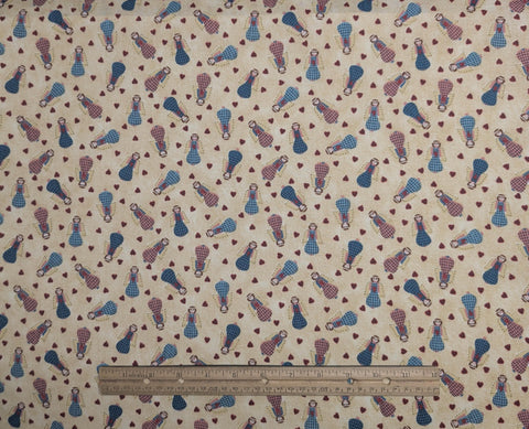 Calico Garden Lisa Suly Springs Industries - Tan Tonal Fabric / Pink and Blue Country Angel Print