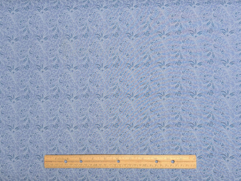 David Textiles - Periwinkle Fabric / Blue, White Paisley Flower Print