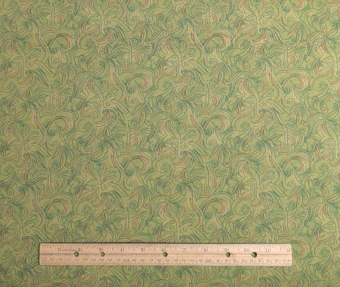 Classic Cottons 2004 - Green Tonal Swirl Print Fabric / Gold Metallic Accents