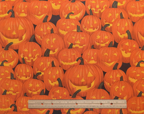 Happy Jacks Alexander Fabrics Collection 2004 - Black Fabric / Orange, Yellow Packed Jack O' Lantern Print