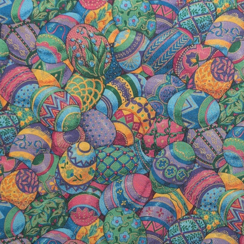 VIP Cranston Print Works - Teal, Pink, Green, Purple Packed Easter Egg Print Fabric